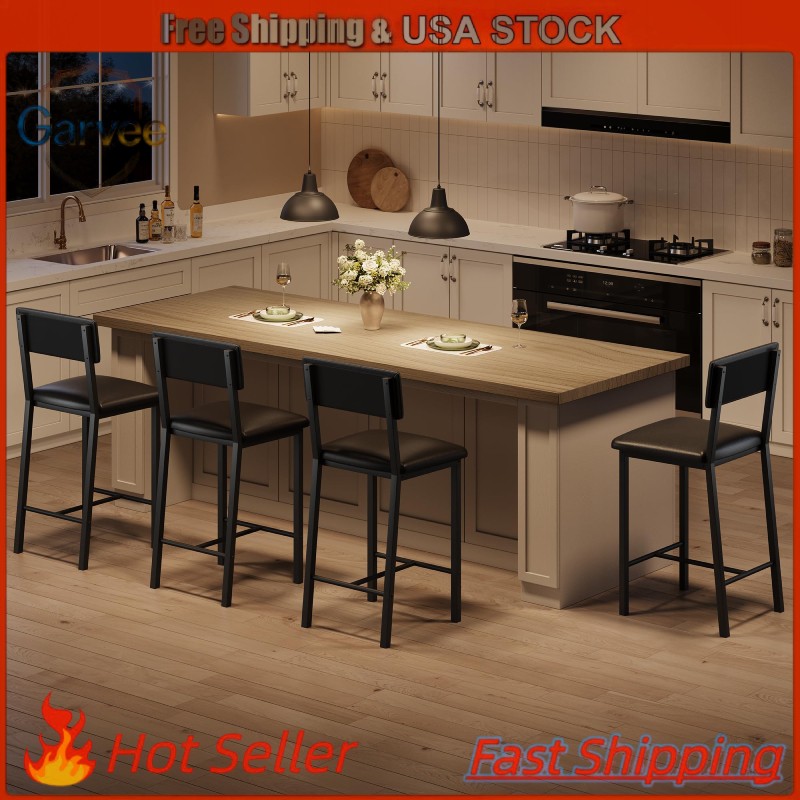 Backrest & Footrest PU Leather Counter Height Stool, Thick Cushion, for Apartmen