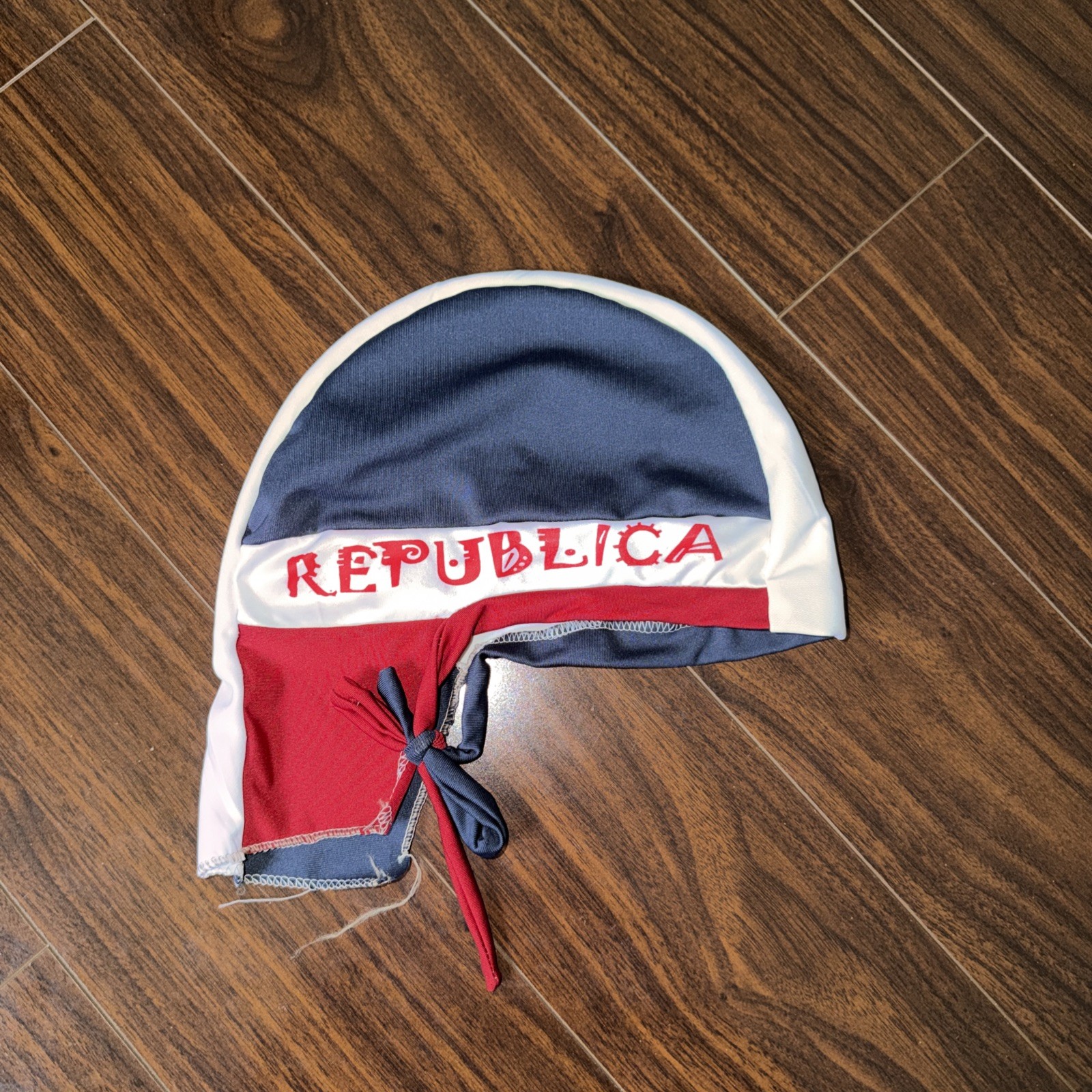 Dominican Republic Flag FITTED TIED BANDANA DO RAG w/Ties Cotton Head Cap Wrap