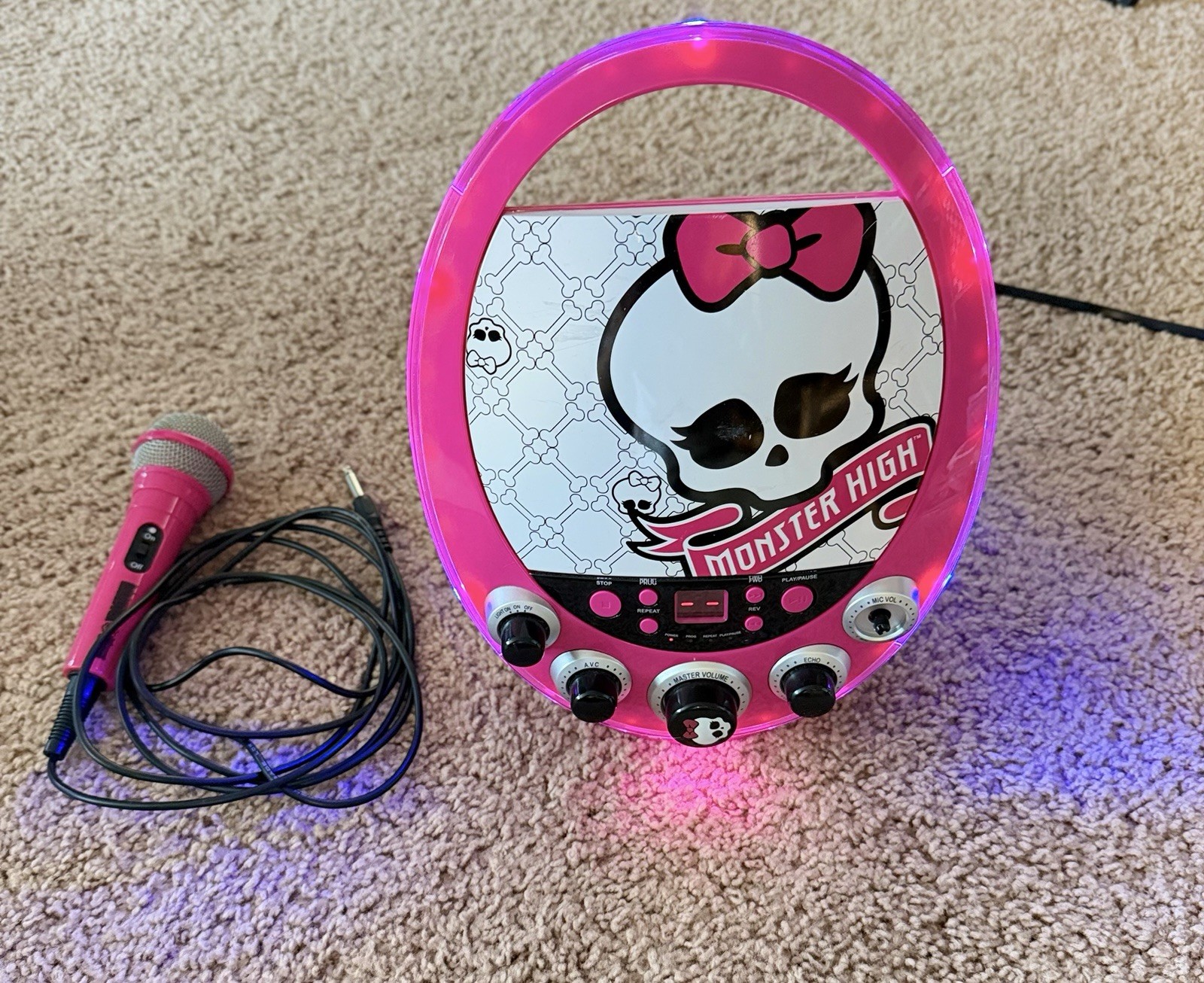Monster High Disco Party CD Player Karaoke Machine Tested Missing Mic Knob