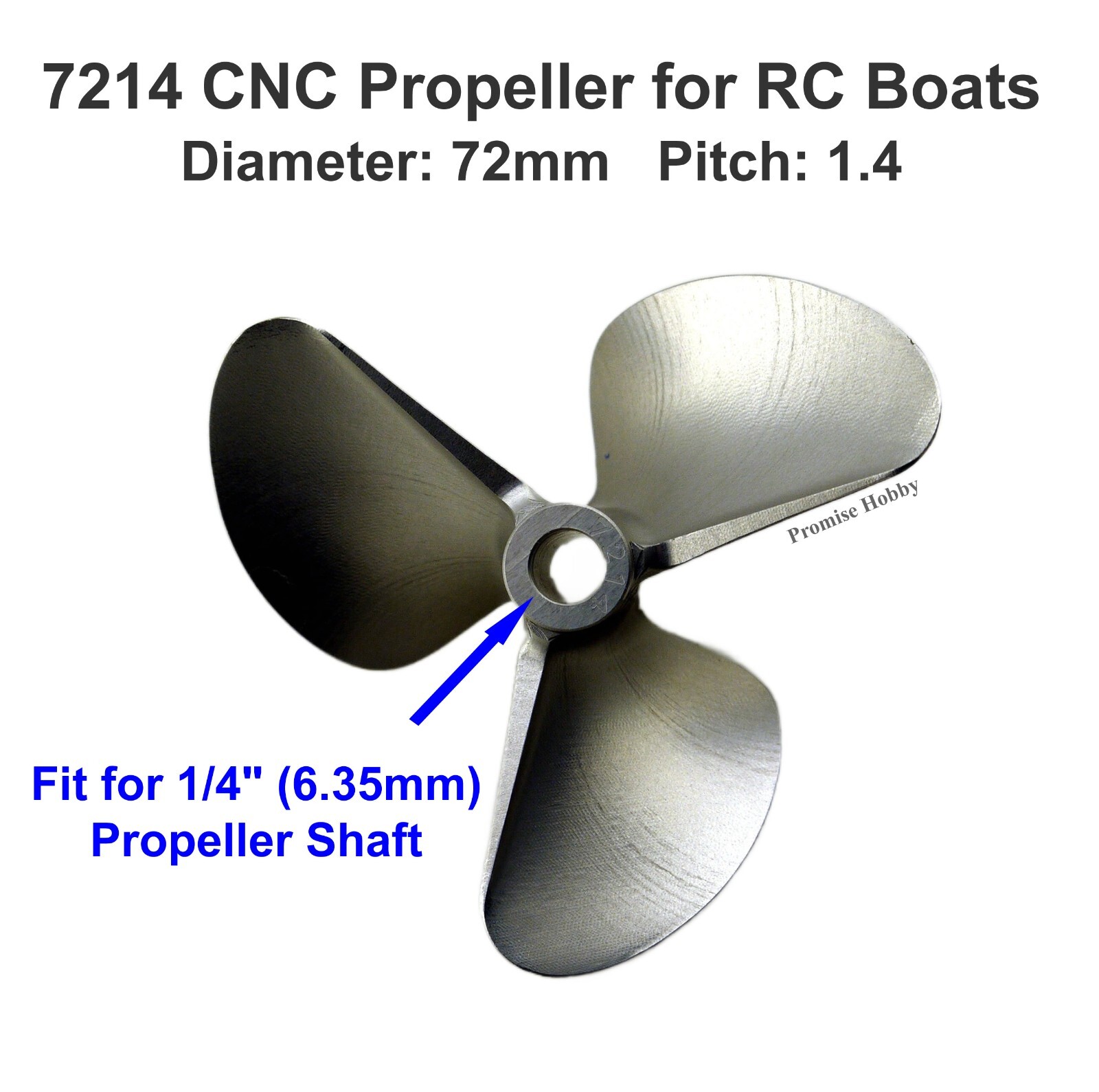 7214 CNC Aluminum Propeller Diameter 72mm Pitch 1.4 for 1/4" Prop Shaft RC Boat
