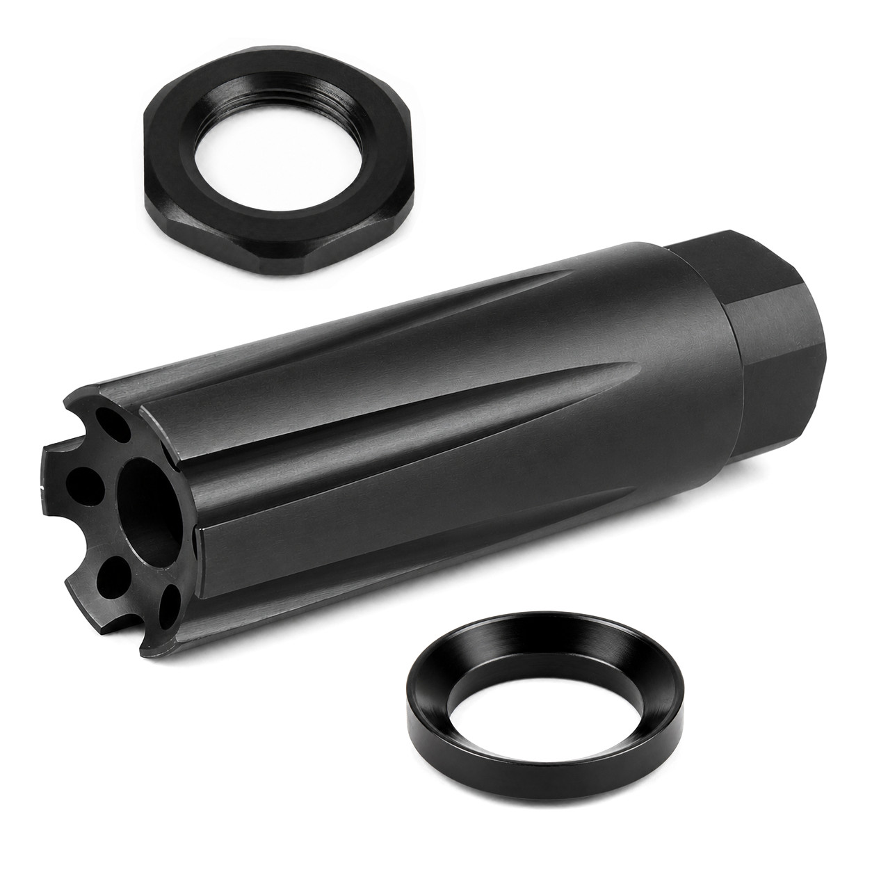 Muzzle Brake 3" Long 1/2x28 TPI Linear Compensator for 9MM /w Washer & Nut