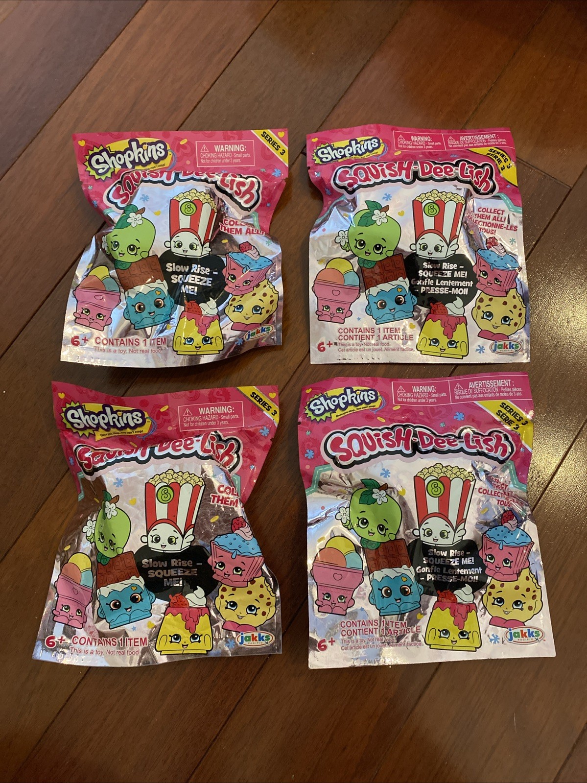 Lot Of 4 Shopkins Squish-Dee-Lish Squeezie Food Toy SUPER RARE Series 3 New