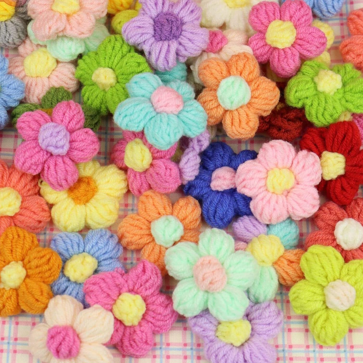YYCRAFT 30 Handmade Crochet Spring Flower 1.5" for Crafts Embellishments,Mix ...