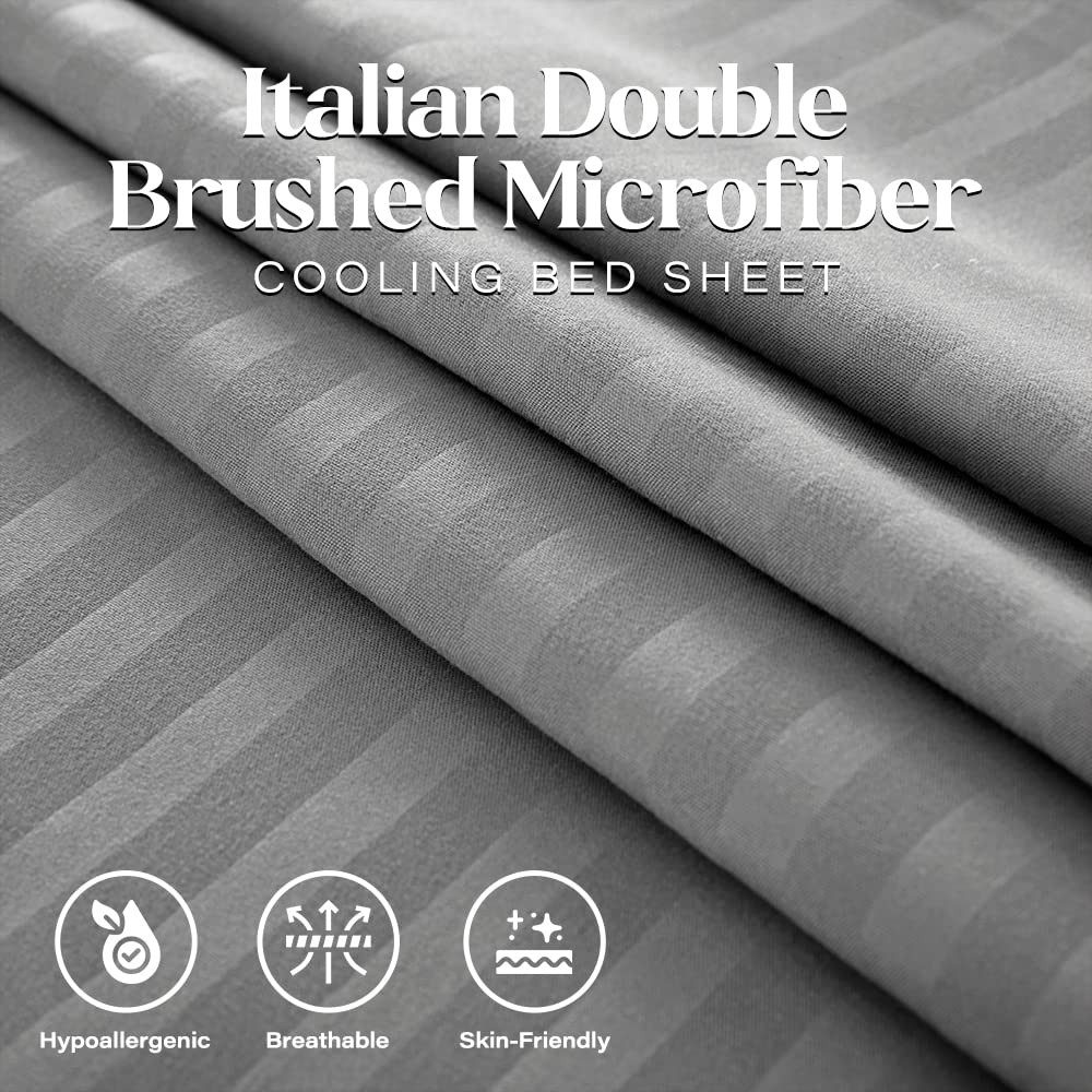 Queen Sheet Set - 4-Piece Striped Queen Size Bed Sheets - Soft & Cooling Deep...