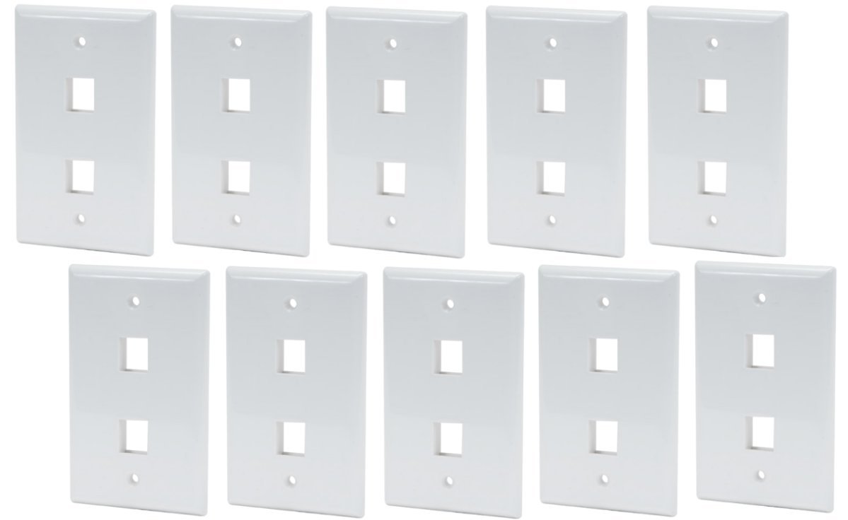 10 Pack 2 Port Keystone Insert Jack CAT5 CAT6 RJ45 Coax 1-Gang Wall Plate WHITE