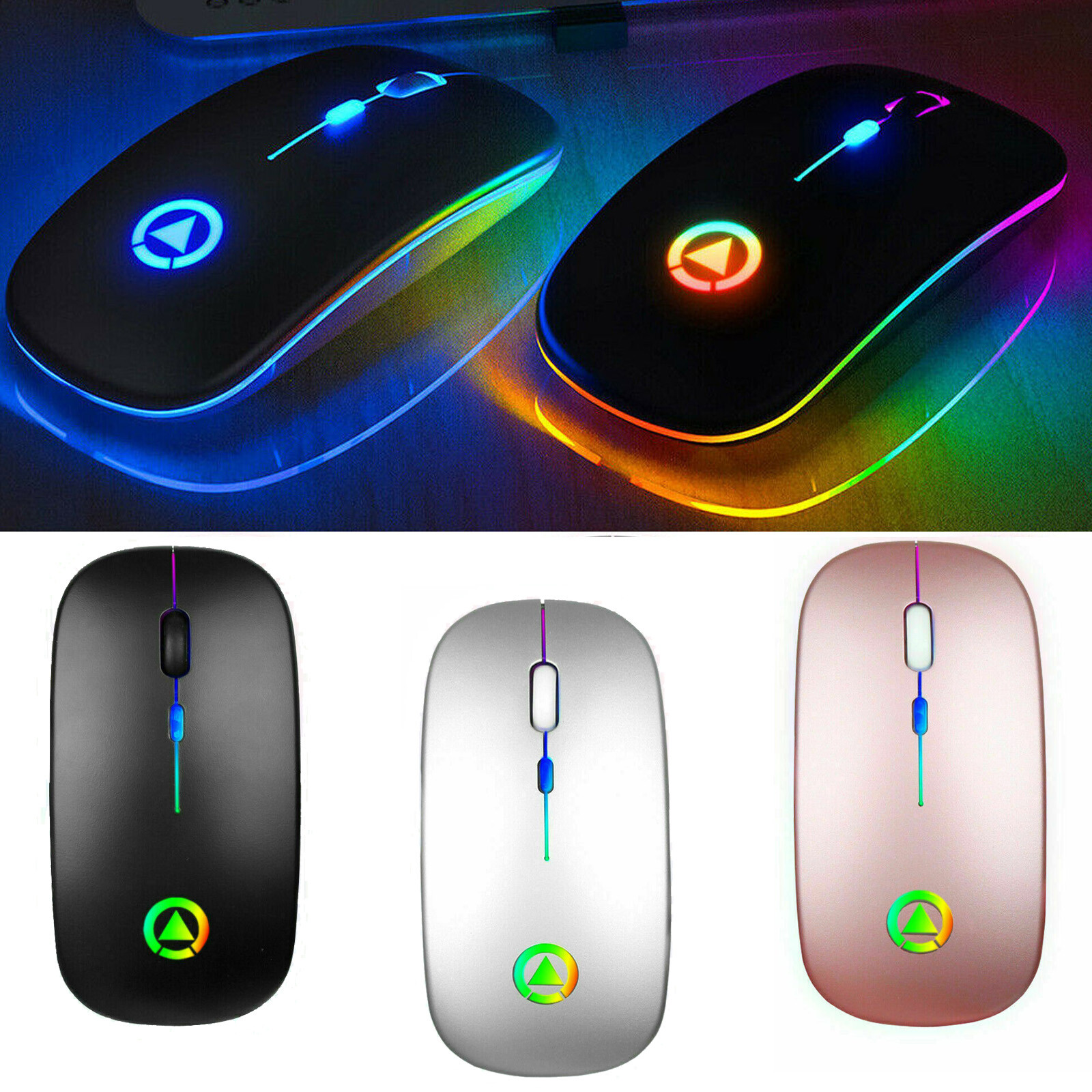 2.4GHz Wireless Optical Mouse USB Rechargeable RGB Cordless Mice For PC Laptop