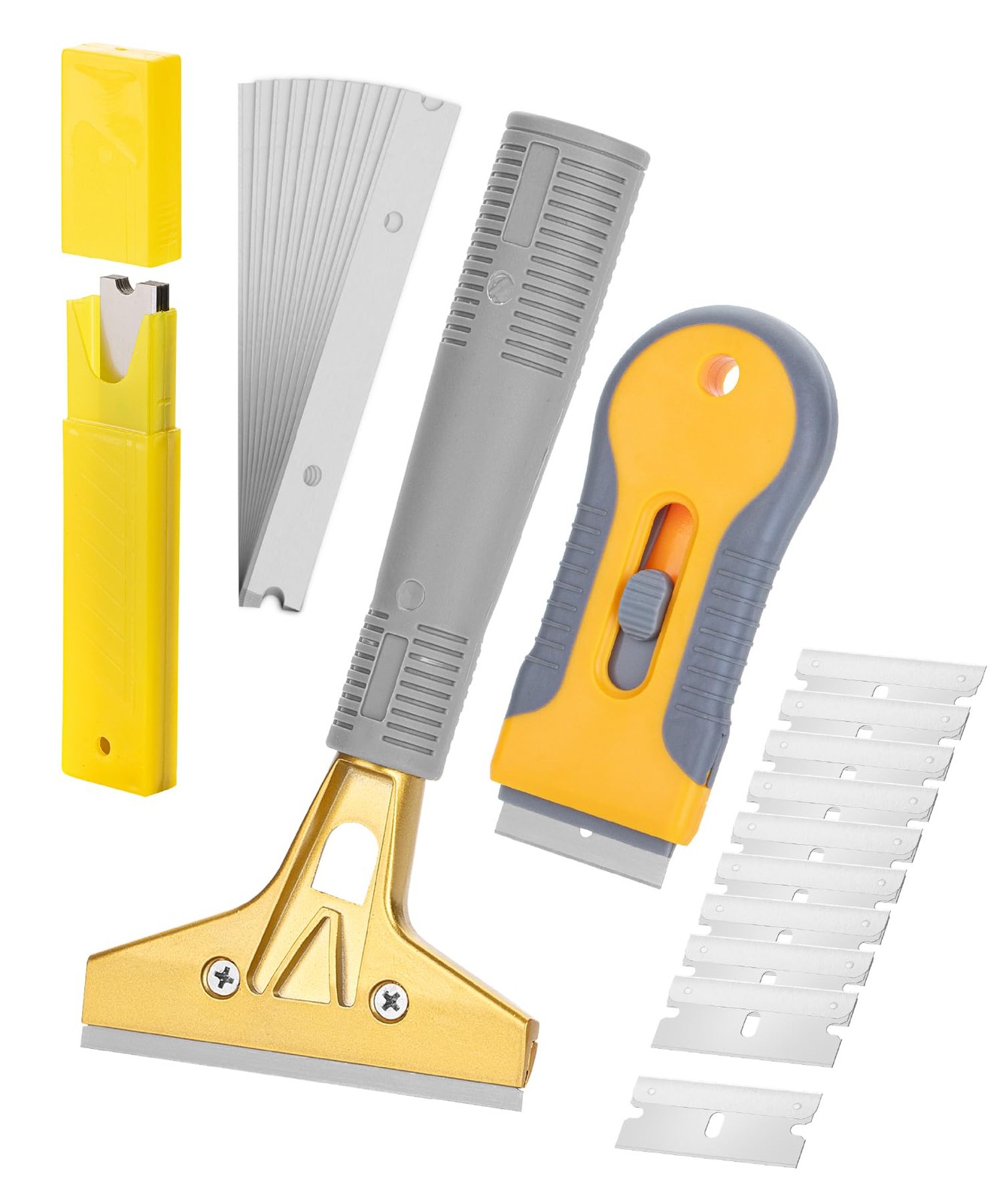 Bates- Razor Blade Scraper Set, 2 Pack, 1.5" & 4" Yellow and Gray