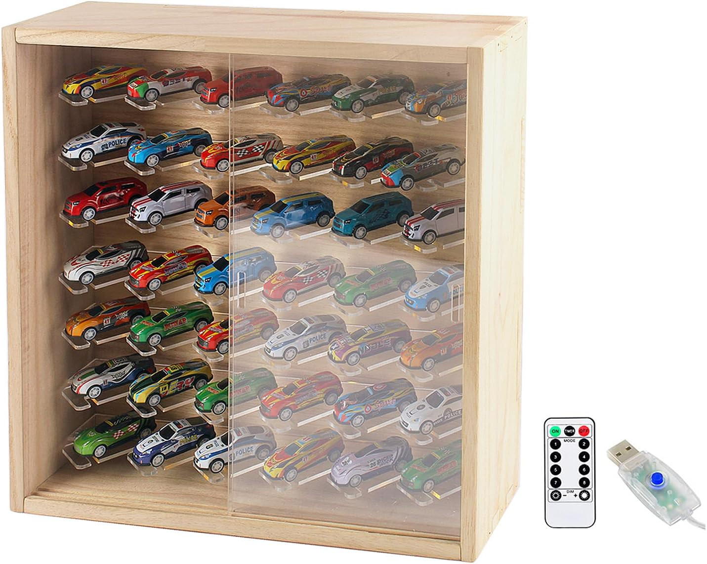 1/64 Mini Cars Display Case with Lighted 7 Tiers Wall Mounted Display Box with A