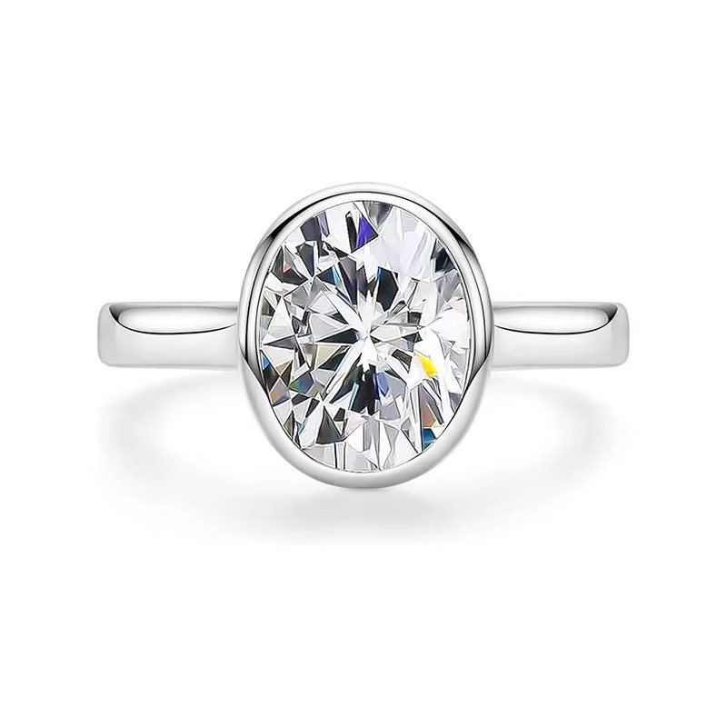 2Ct Oval Moissanite Bezel Set Solitaire Ring 925 Silver Size 6-9 WG