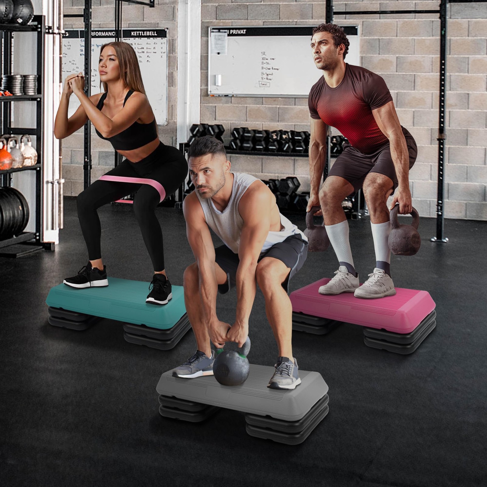 Fitvids Step Aerobic Platform,Gray,Exercise Step with 5 Levels Adjustable Height