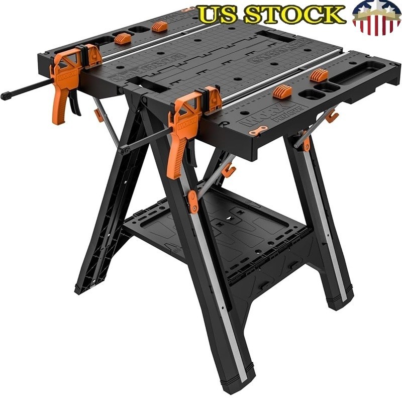 Portable Folding Workbench & Sawhorse Heavy Duty 300lbs Load W/ Quick Clamps New