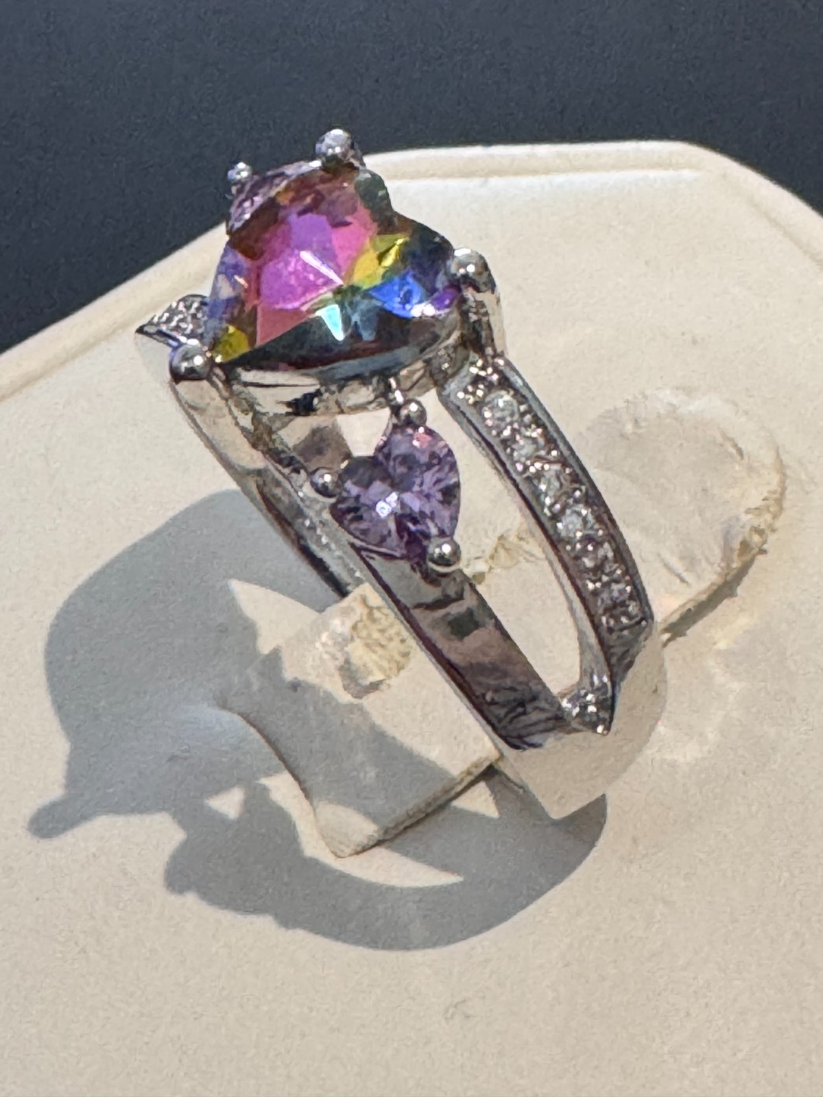 Precious Mystic Topaz Heart Ring With Mystic Topaz Heart Accents Size 9 FS