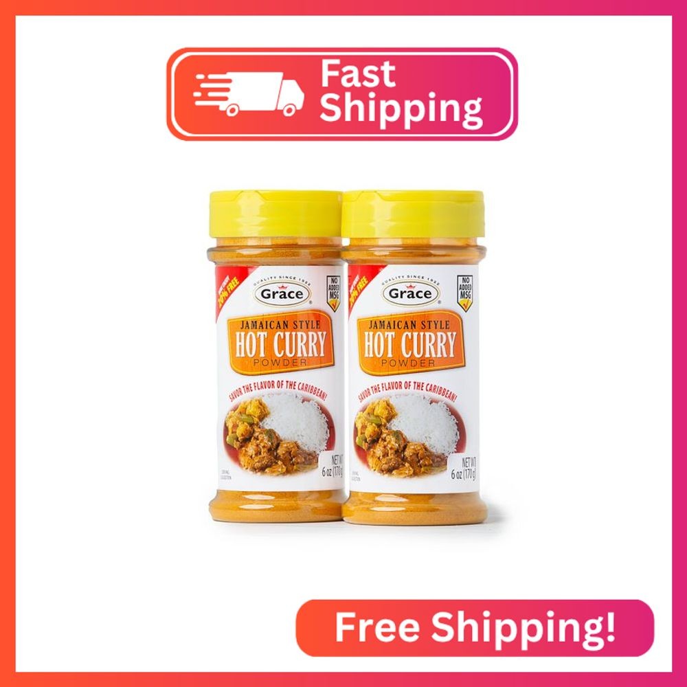 Grace Hot Curry Powder 6oz - 2 Pack - Jamaican Style Hot Curry Powder, Includes