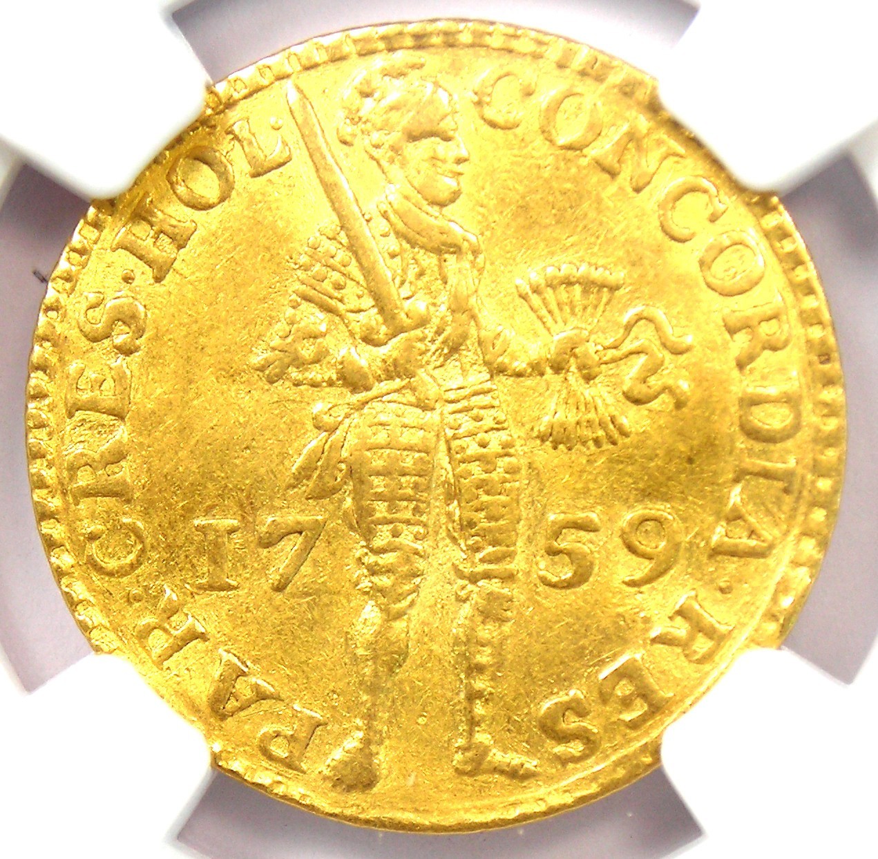 1759 Gold Netherlands Holland Gold Ducat Coin 1D - Certified NGC AU Details