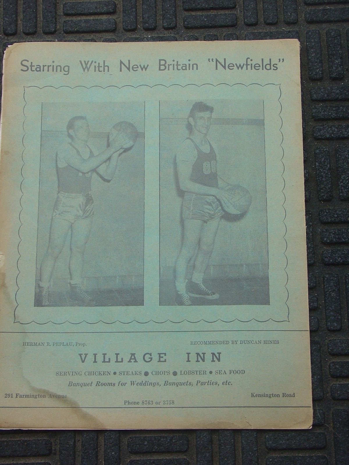 Vtg 1947 Pro Basketball New Britain CT Newfields Program Ernie Gomez Bridgeport