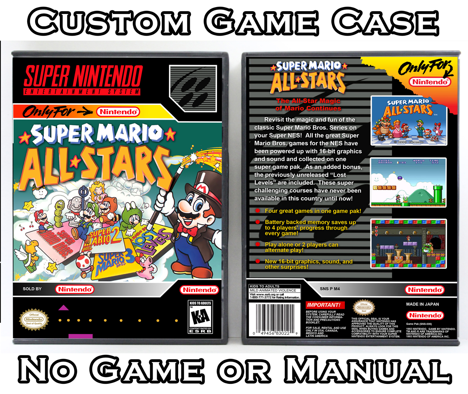 Super Mario All-Stars - Super Nintendo SNES Custom Case *NO GAME*