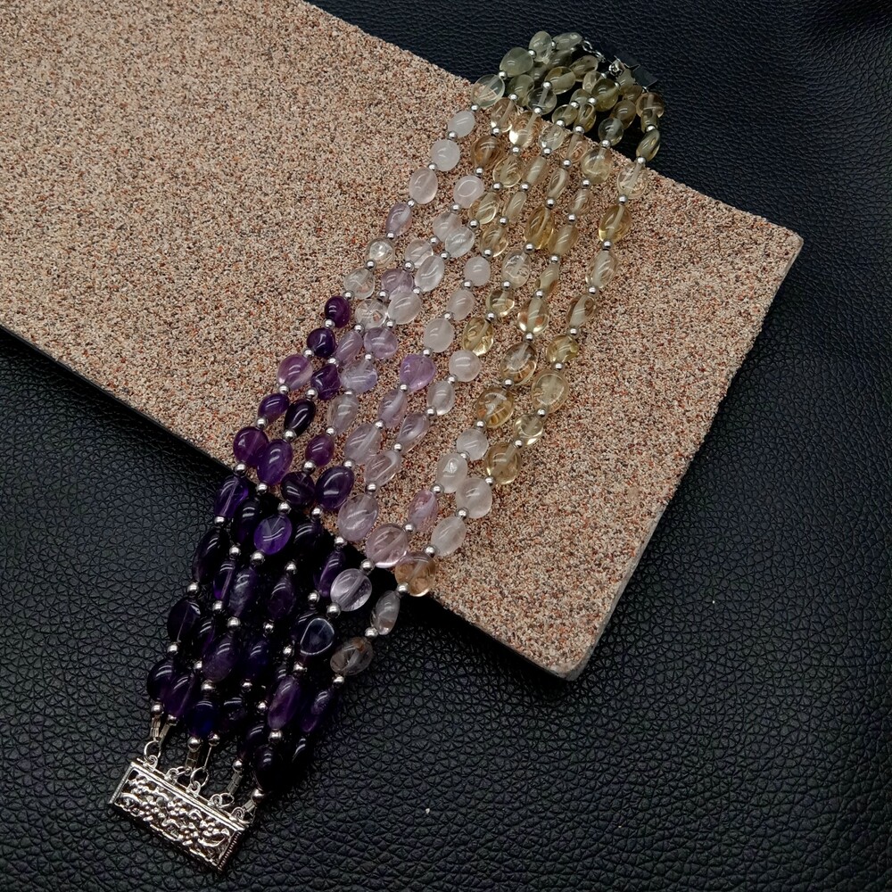 8'' 7 Strands Amethyst Rose Quartz Lemon quartz Bracelet