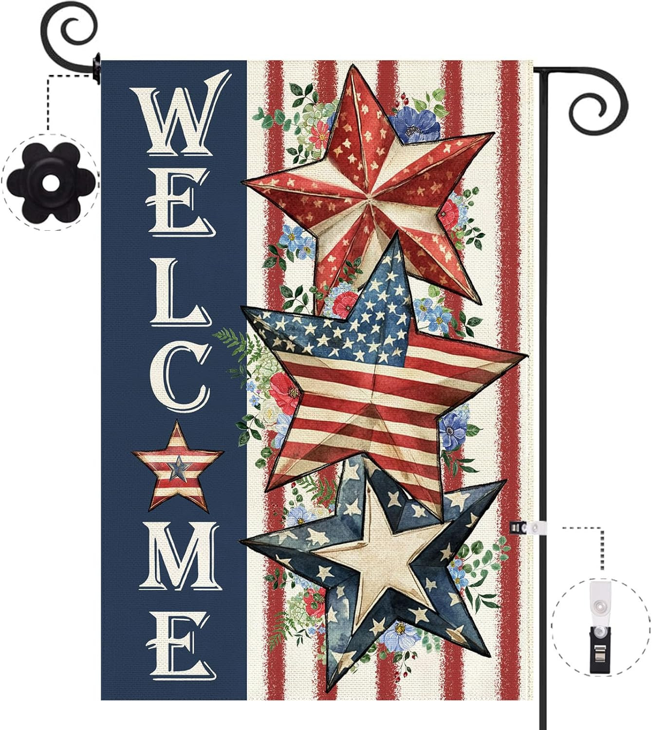 4Th of July Patriotic Garden Flag 12.5 X 18 Inch Double Sided Burlap USA Stars F