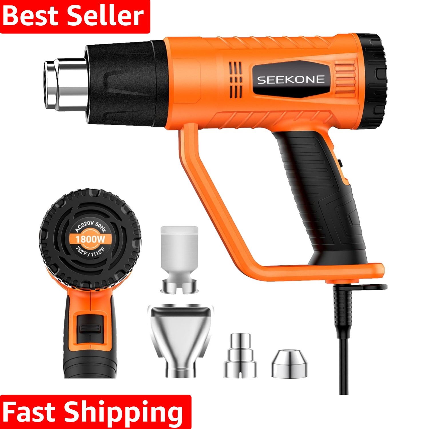 Heavy-Duty 1800W Hot Air Gun Kit - Fast Heat, Overheat Protection & Nozzles