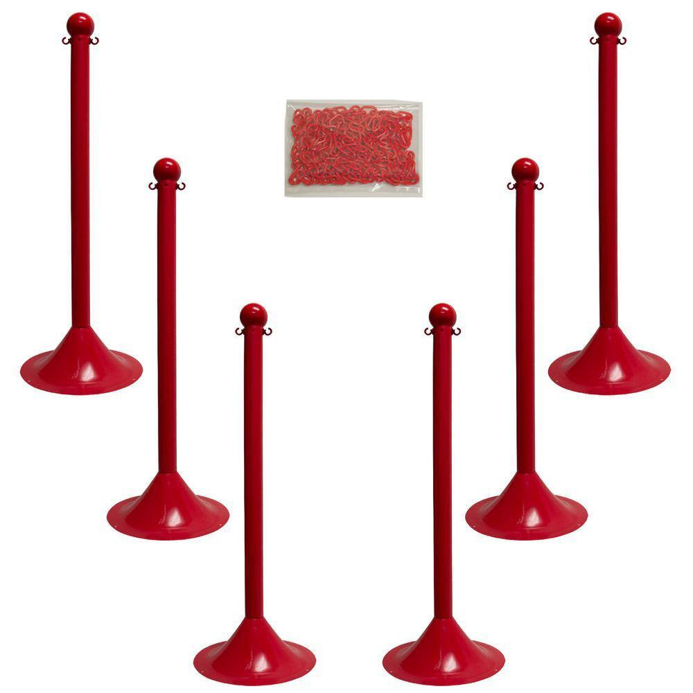 2 In. Light Duty Stanchion and Chain Kit in Red