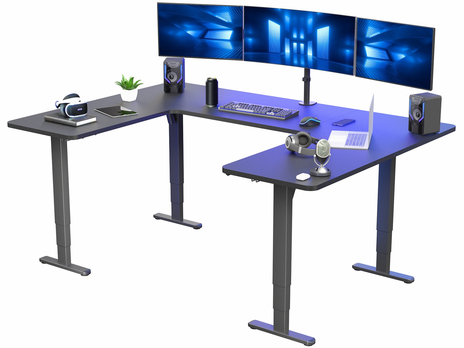 VIVO Black U-Shaped 83" x 60" Height Adjustable 4-Leg Electric Standing Desk