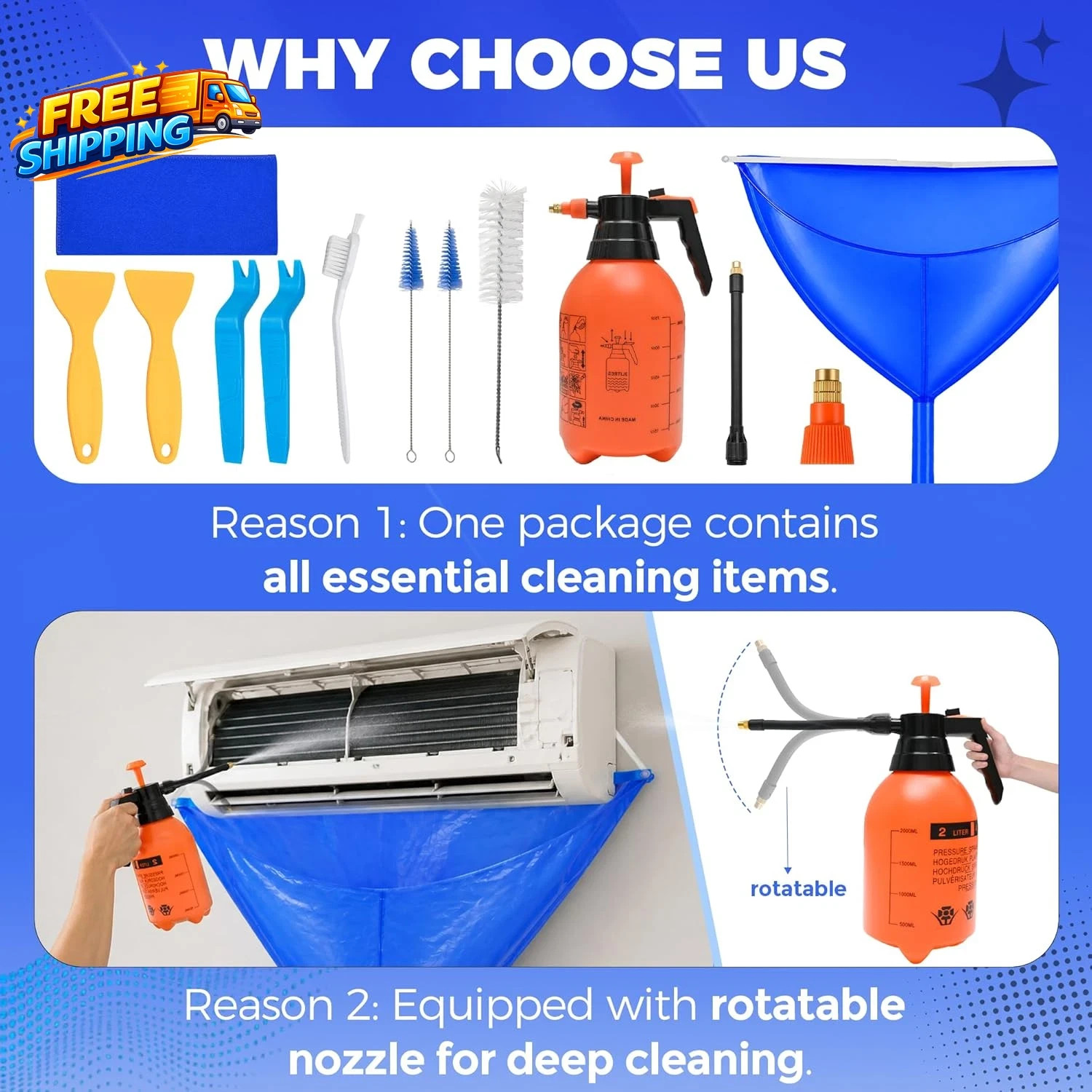 Mini Split Cleaning Kit Waterproof Mini Split Cleaning Bag with 2L Rotatable