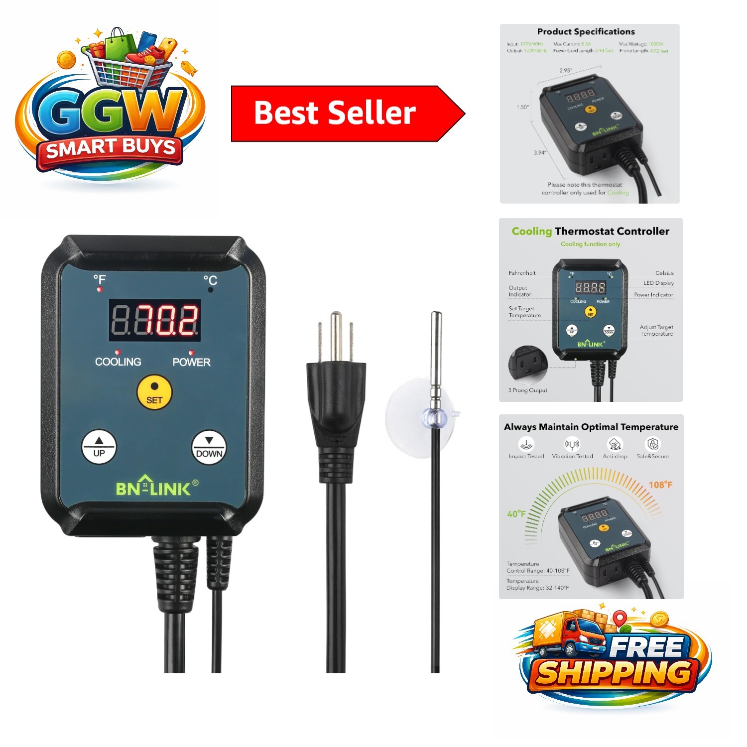 Programmable Temperature Controller for Exhaust Fans – 40-108°F with LED Display