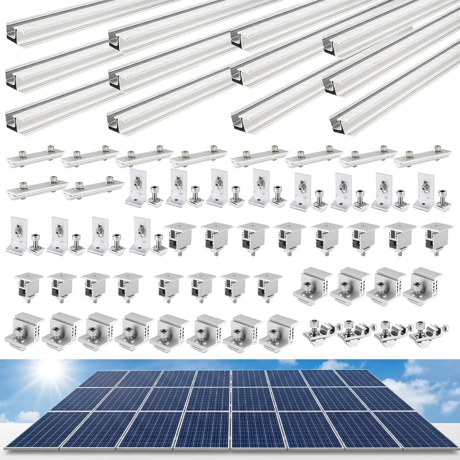 Solar Panel Mounting Rail Kit for 10 X 320W Panels, Includes 16 X 47.2 Aluminum