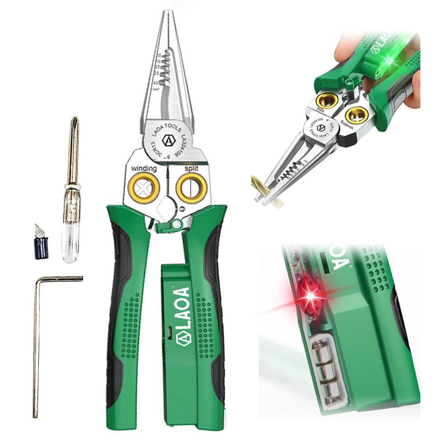 LAOA Wire Strippers Electricity Measurement Function, 8in1 Wire Stripping Pli...