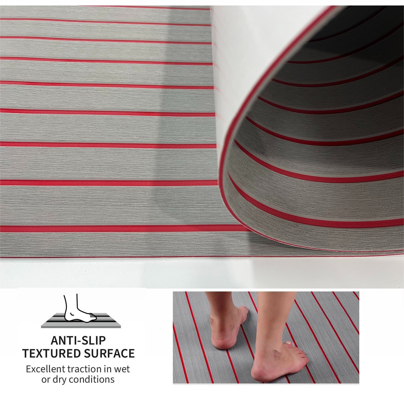 EVA Foam Boat Decking Sheet Marine Flooring Carpet for Bass Boat Yacht GRAY RED