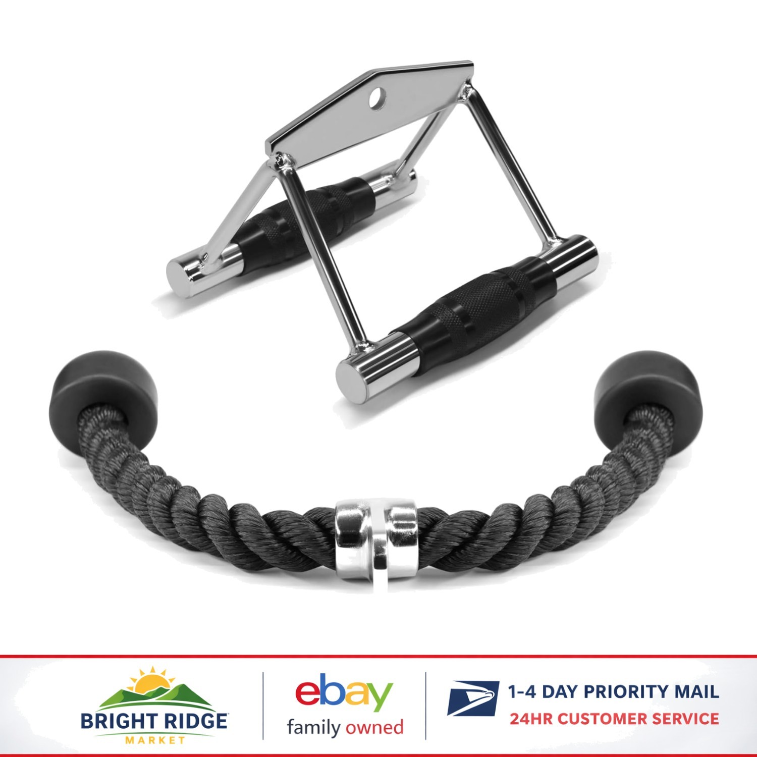 Cable Machine Attachment Set with Double D Handle and Tricep Rope for Home Gym