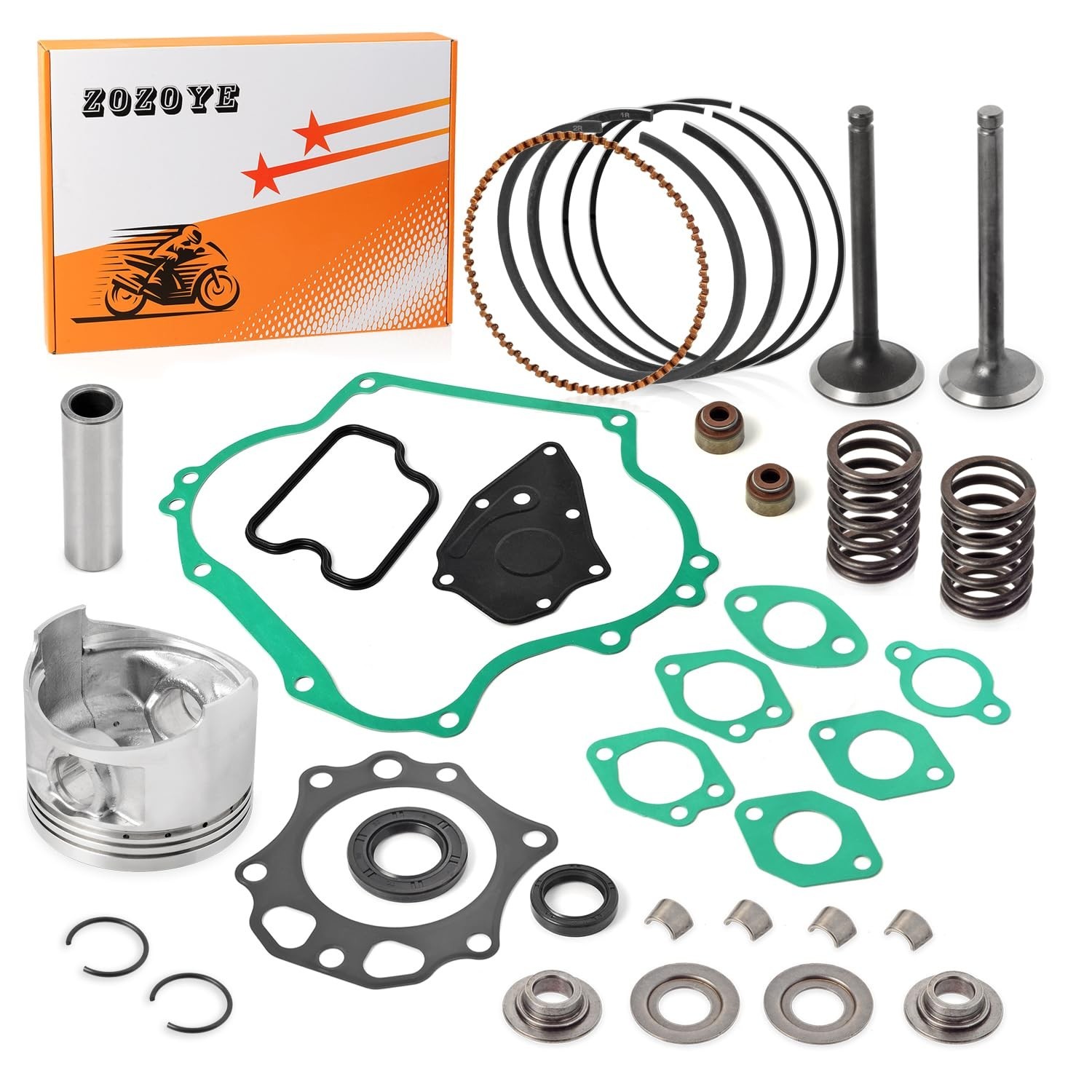 Top End Rebuild Kit STD Piston and Ring Intake Exhaust Valve & Spring Gasket ...