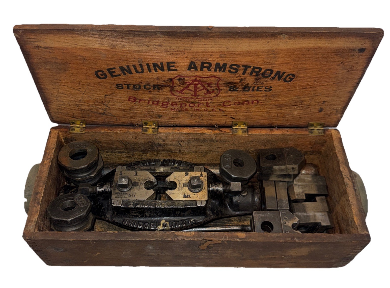RARE Antique Genuine Armstrong No. 2 Pipe Threader Set - 12 DIES - Wrench & Box