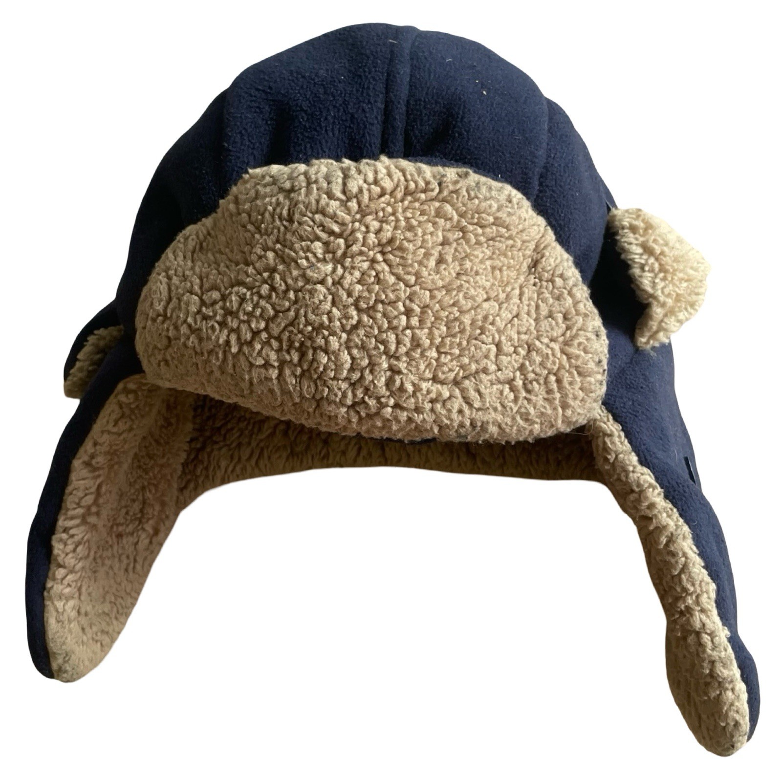 Gap Kids Pro Fleece trapper hat navy blue tan sherpa lining