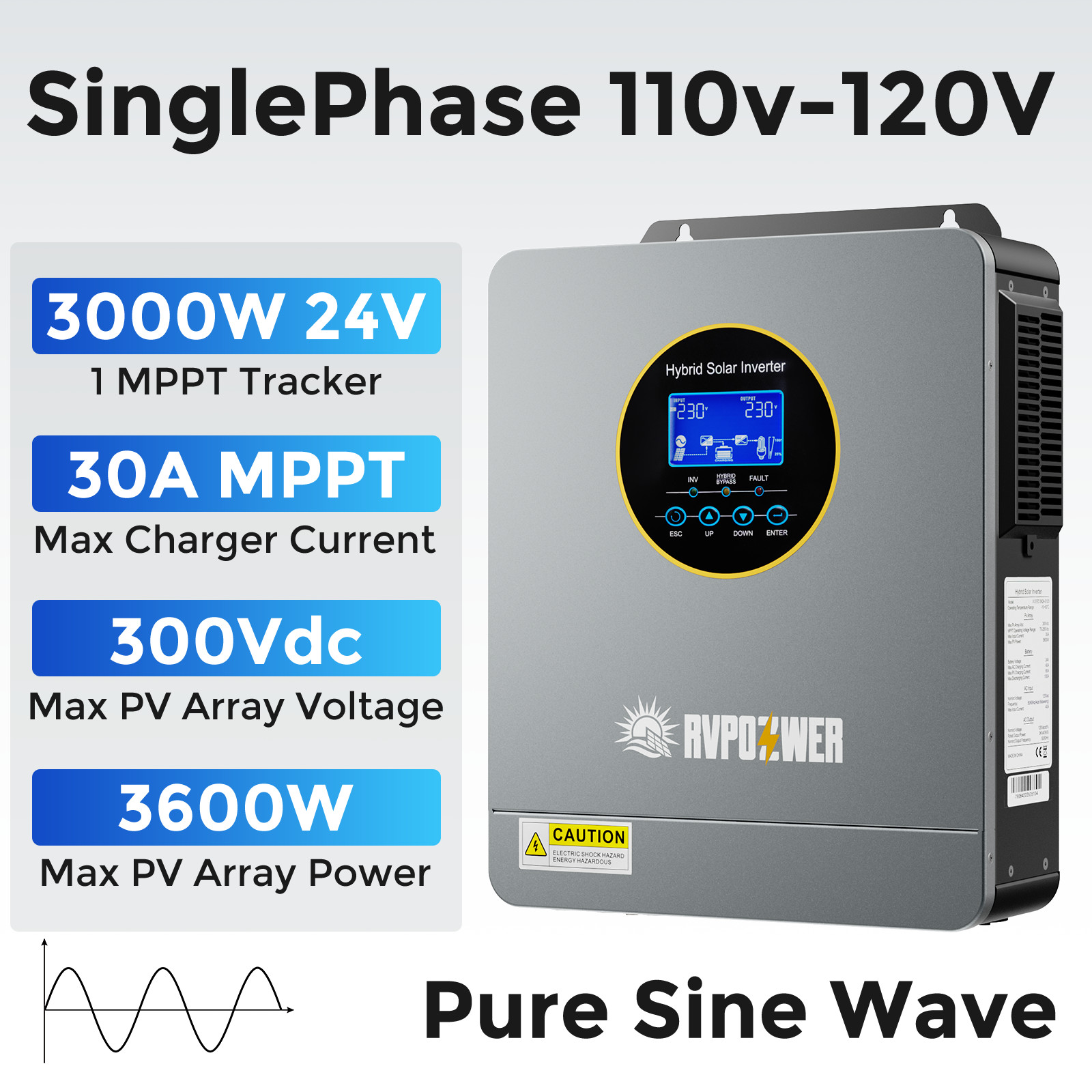 New 3000W Solar Hybrid Inverter 24V DC 120V AC MPPT Controller Charger Pure Sine
