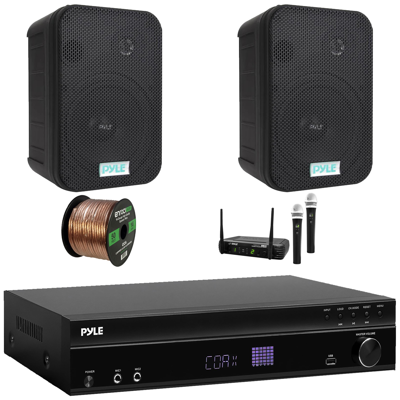 Pyle FM Radio Bluetooth Home Receiver, 2x 6.5'' 500W Waterproof Speakers + Mic