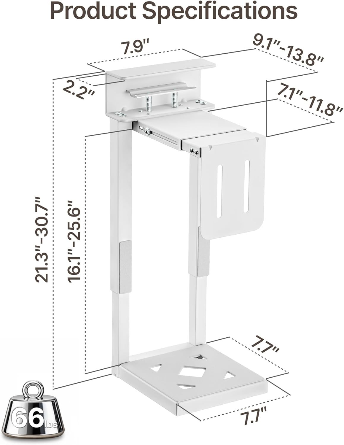 monTEK No-Drill Under Desk PC Mount - Heavy Duty 66lb Capacity - Adjustable