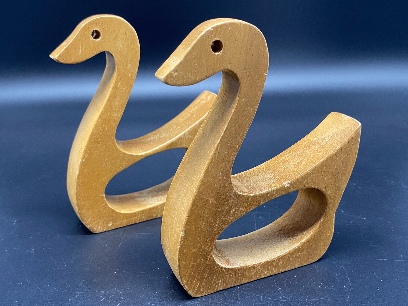 Vintage Fred Roberts Company Swan Carved Wood Kitchen Ducks (Set of 2) Japan