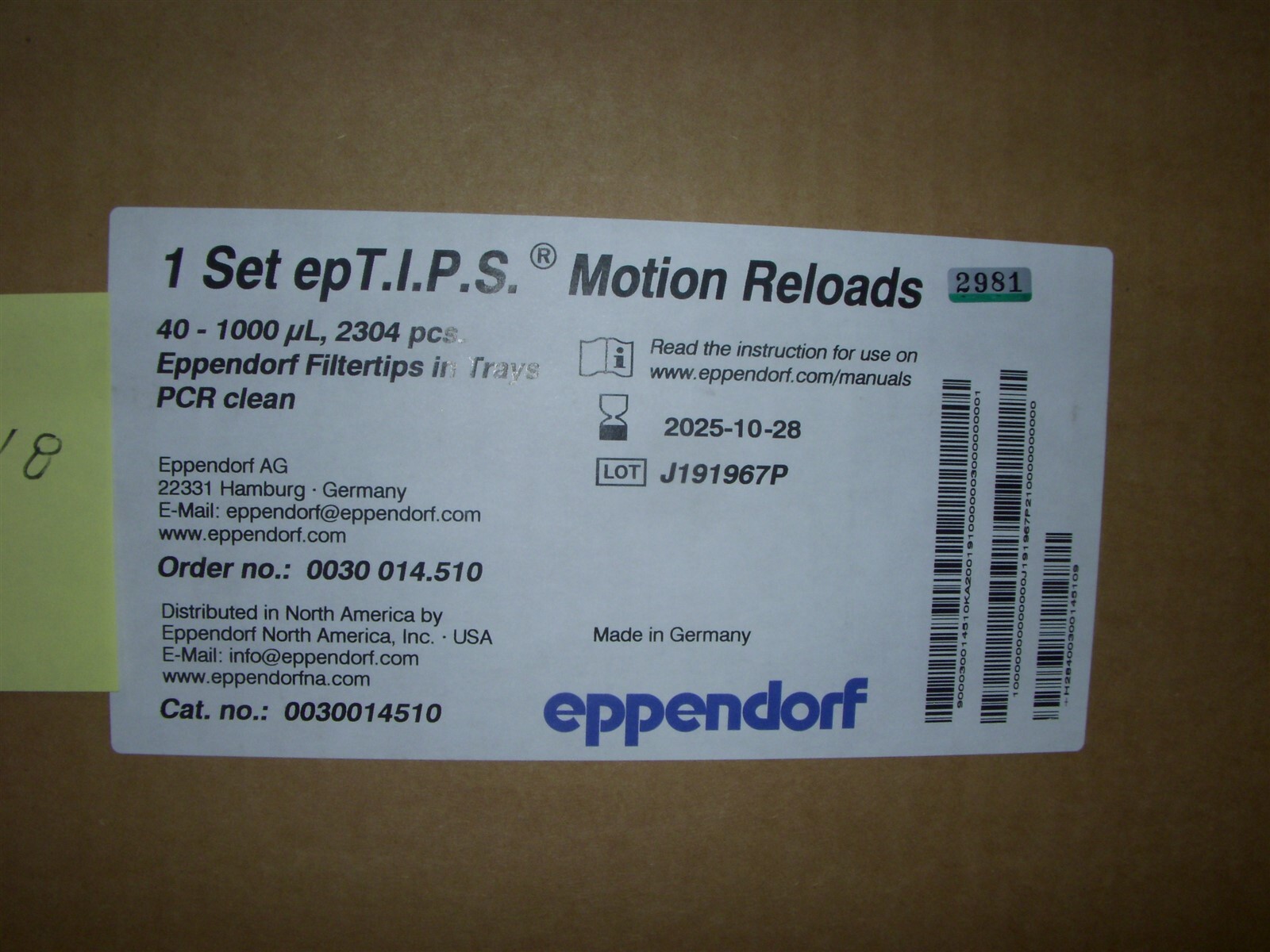 Eppendorf epT.I.P.S. Motion as Reload System 40-1000 µL, Cat: 0030014510 E 10/25