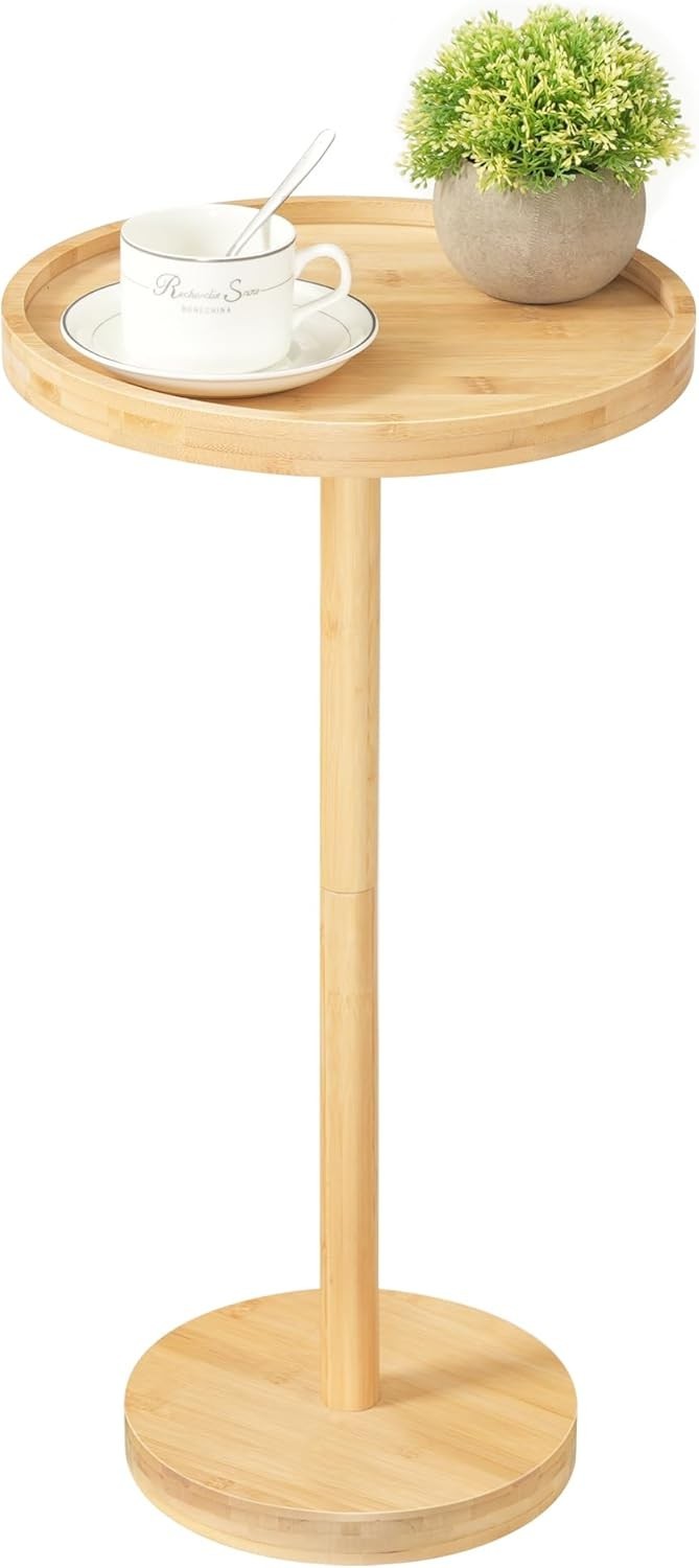 Small Round Side Table, Bamboo Drink Table, Coffee Martini Table with Natural