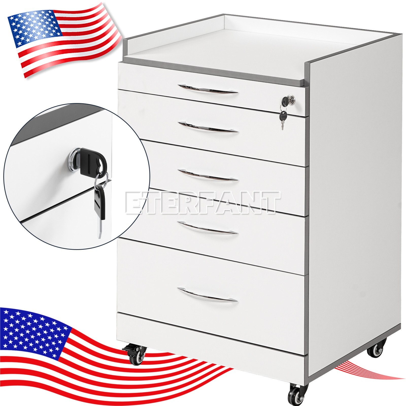Dental 4 Drawers Medical Trolley Cart Acrylic Mobile Wooden Cabinet Rolling Cart