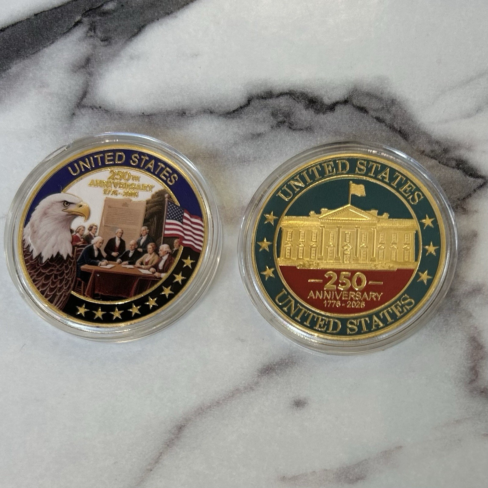 UNITED STATES 250th BIRTHDAY CHALLENGE COIN WHITE HOUSE FLAG EAGLE CONGRESS DAR