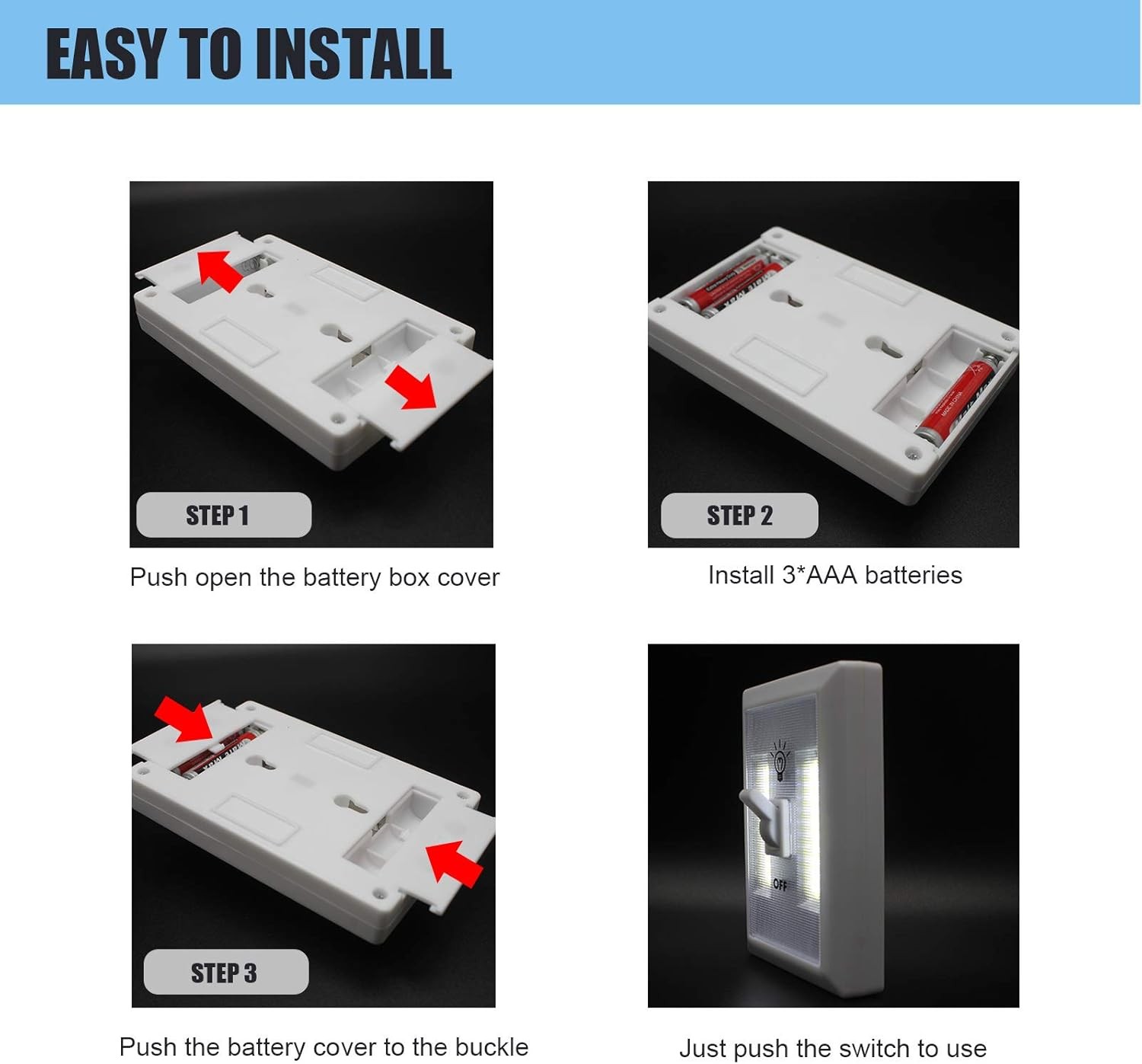 LED Night Light, Battery Powered Light,Cordless COB Switch White