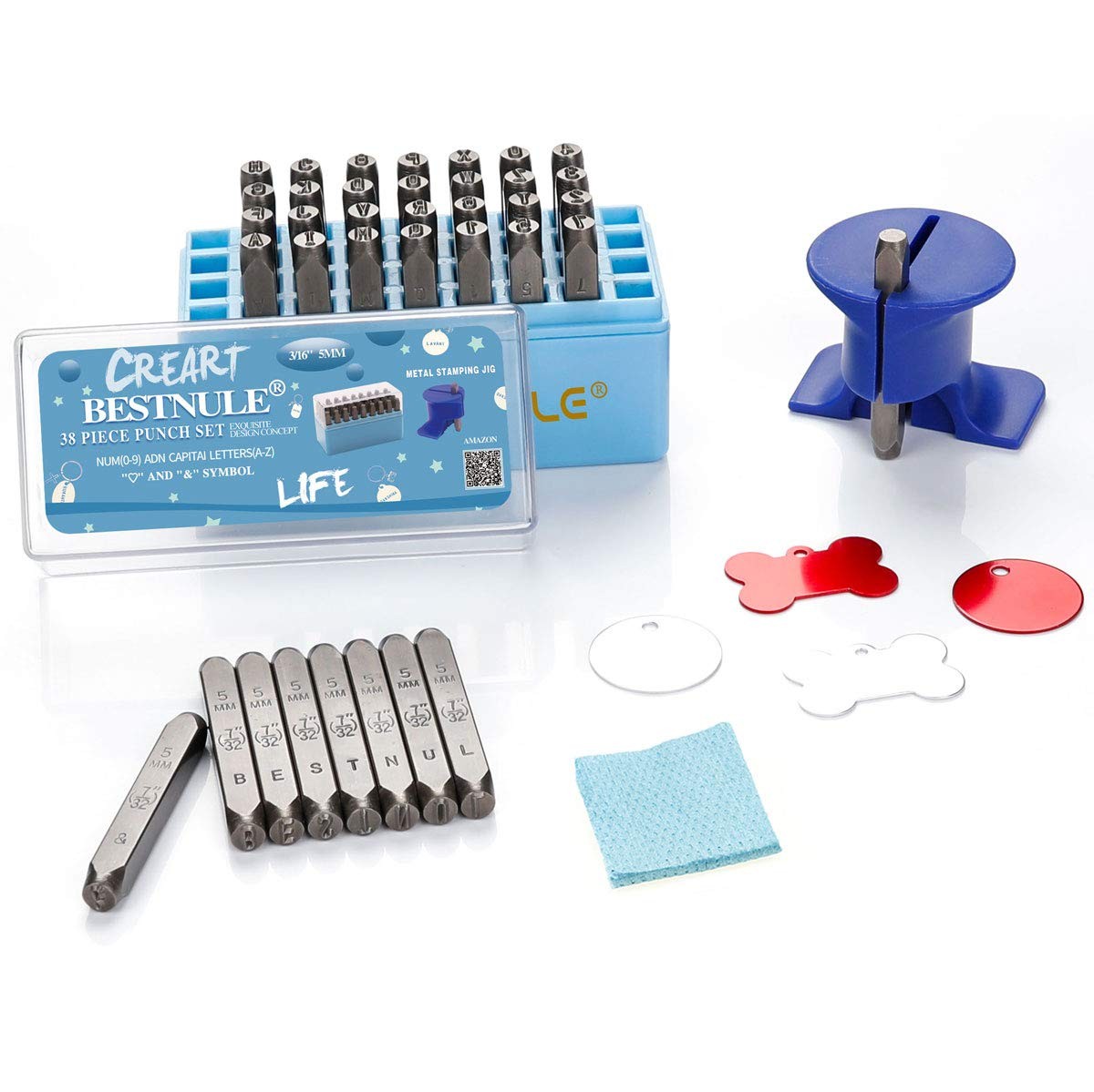 38 PCS 3/16" 5mm Metal Number Letter Stamp Set with Love Symbol Punch Kit