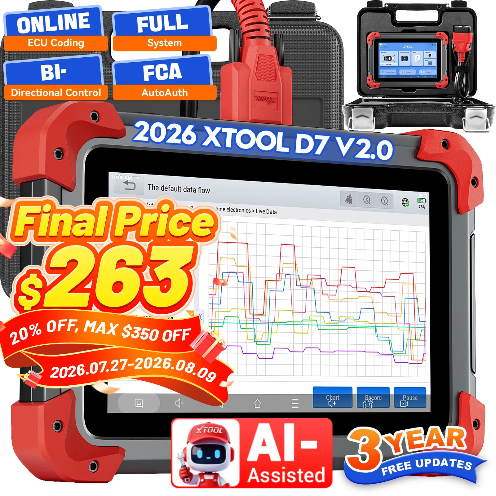 XTOOL D7 V2.0 Auto Diagnostic Tool Bidirectional Scanner IMMO Key Programmer