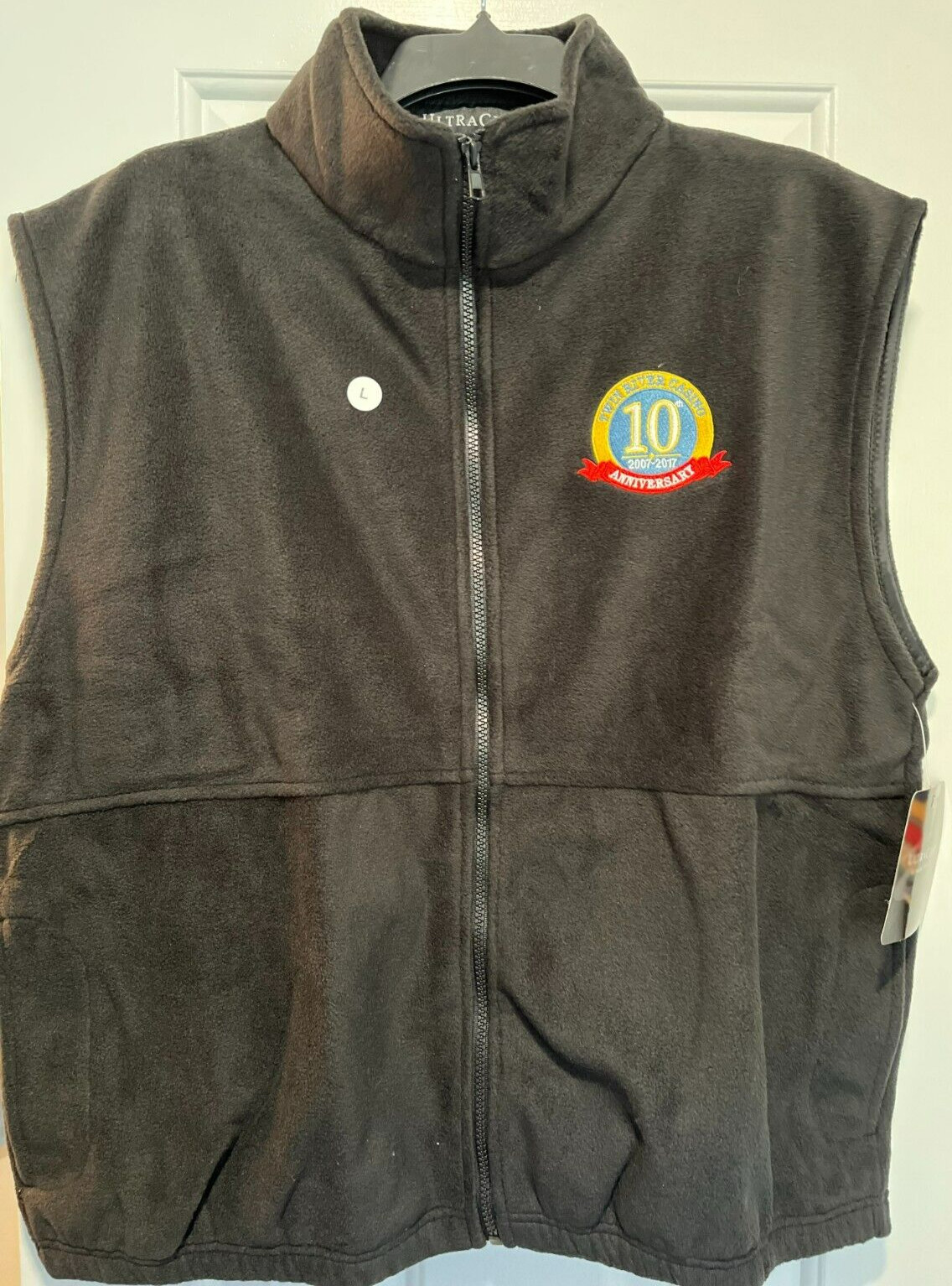 Twin River Casino Black Fleece Zippered Vest 10th Anniv, Size Large, New