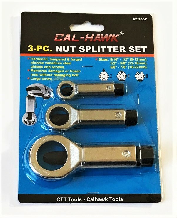 3pc CAL-HAWK DAMAGED NUT SPLITTER BREAKER SET 5/16 - 7/8" SAE 9MM - 22MM METRIC