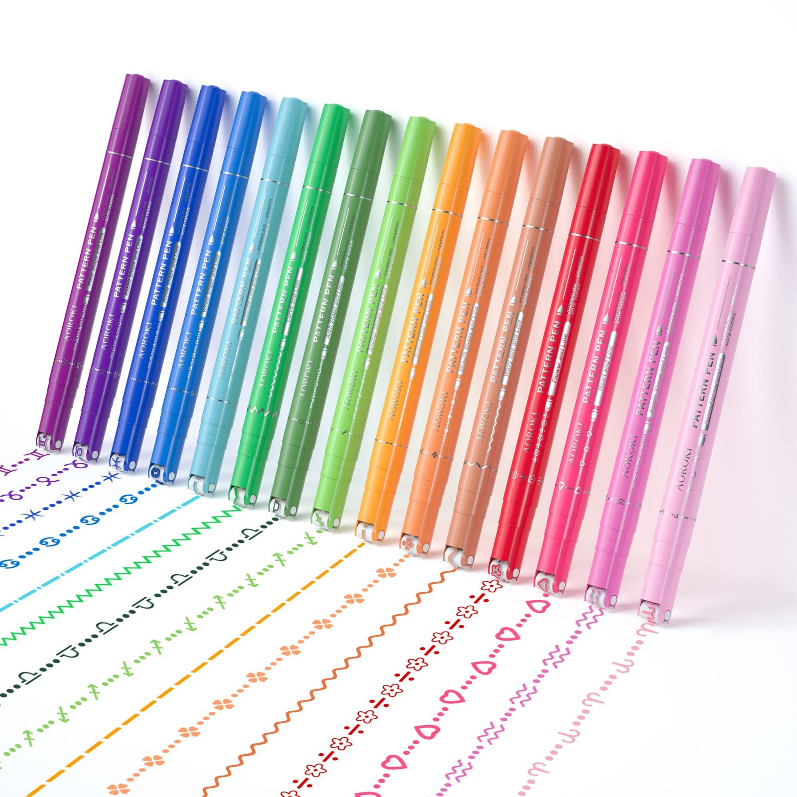 AOROKI 15 Colors Curve Highlighter Pens Set?15 Different Shapes Dual Tip Markers