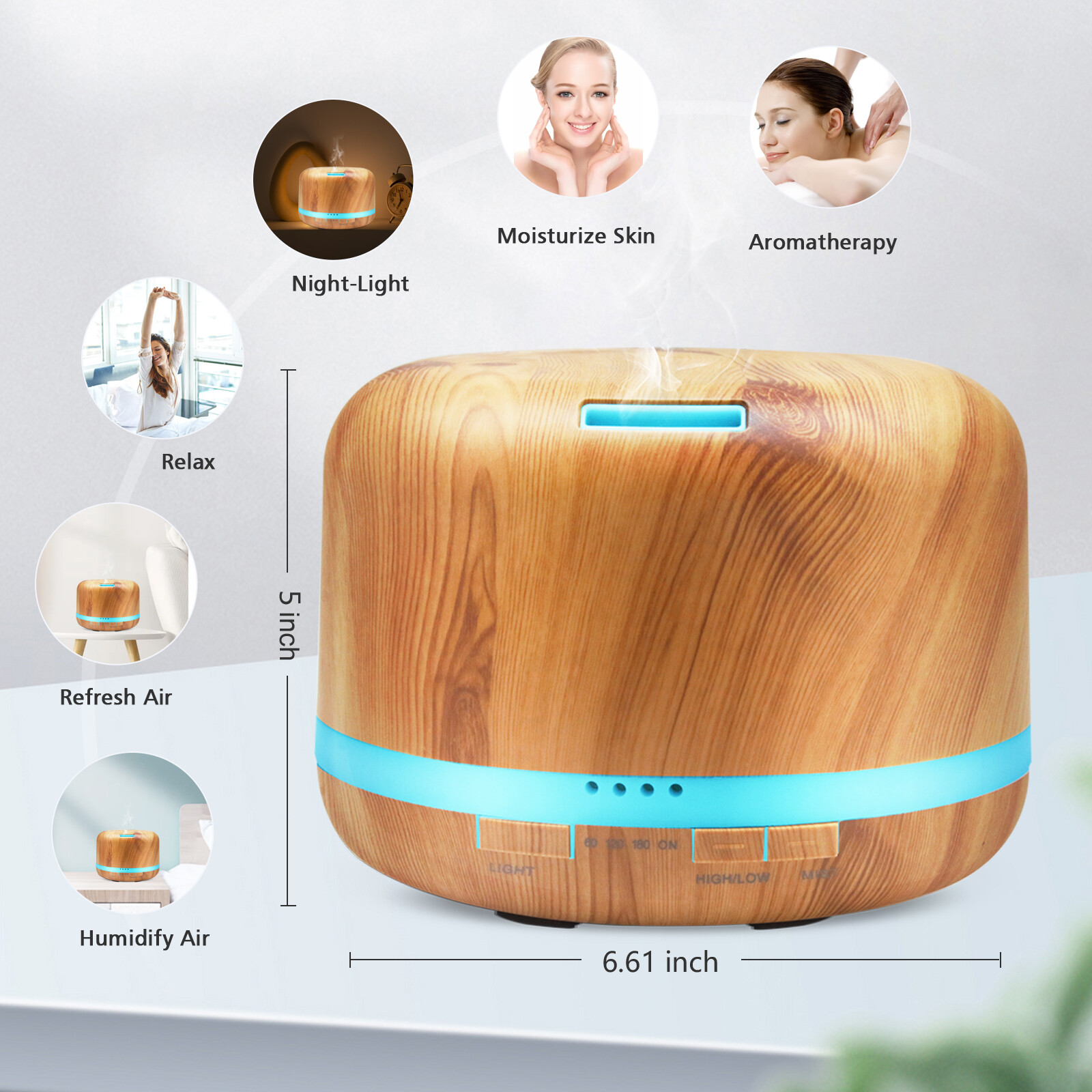 Daroma 500ml Ultrasonic Aroma Diffuser,Remote control,5 In 1cool Mist Humidifier