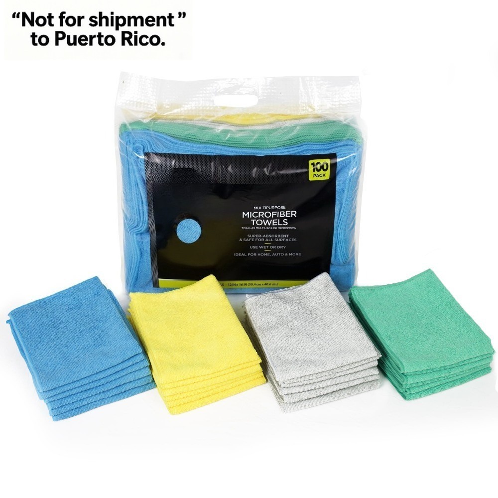 Car Cleaners Multipurpose Microfiber Towels, 12" x 16", 100 Pack